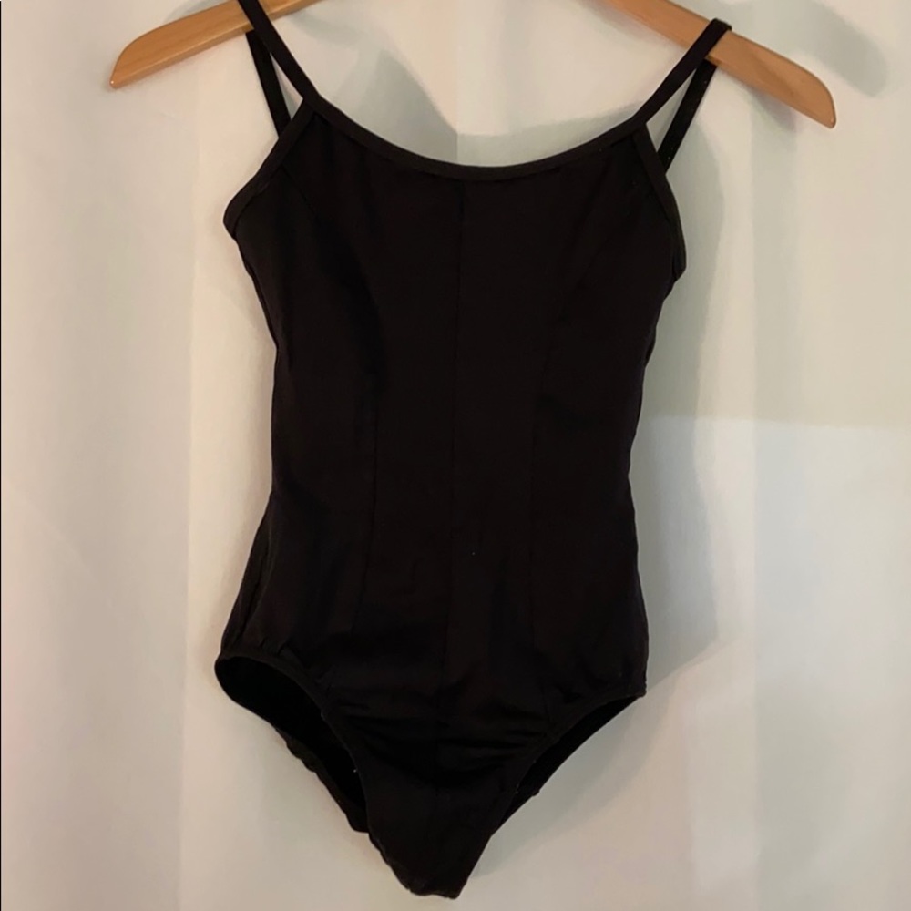 motionwear simple black leotard size petite adult